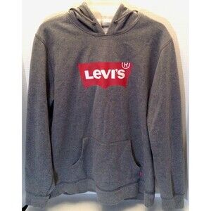 Levis Hoodie Sweatshirt Women XL Grey Pullover Logo Grunge Streetwear Sweater